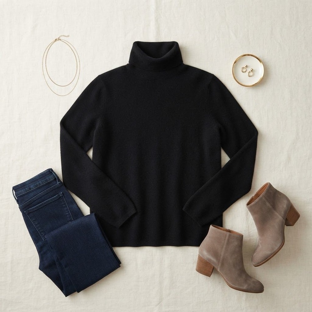 Charter Club Turtleneck Sweater Women M Black Cashmere Luxury Soft Quiet Luxury